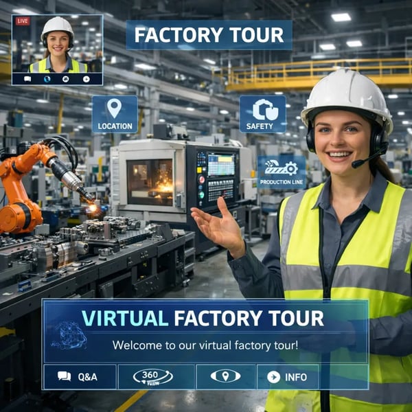 Virtual factory tour demonstration with machinery