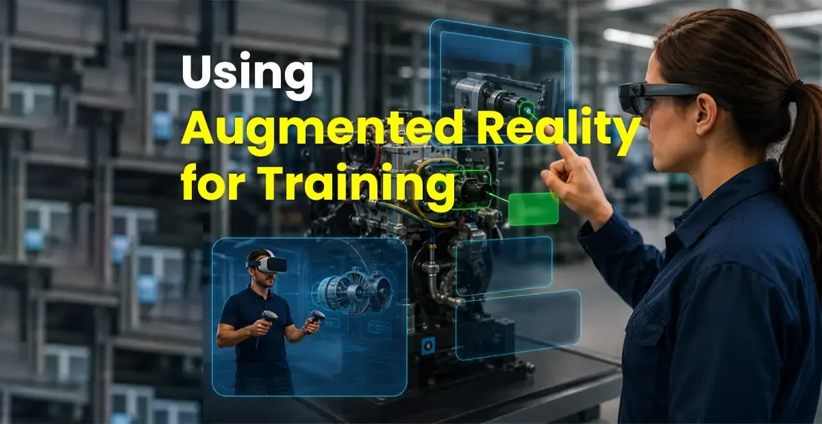 Person using AR glasses in a modern training environment.