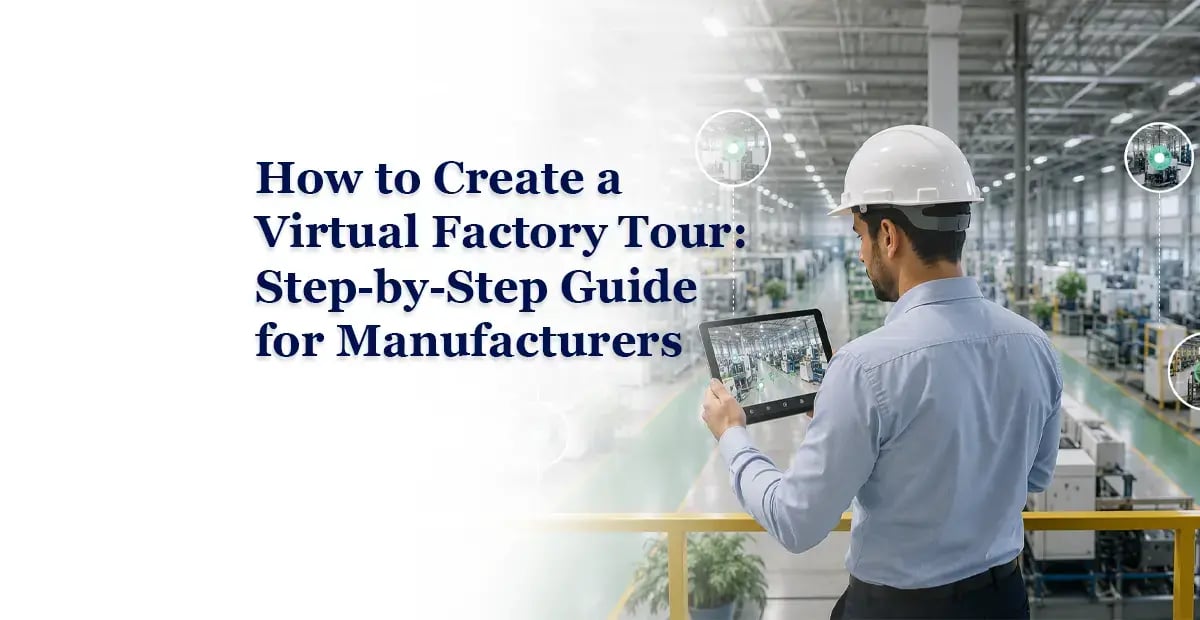 Person using a tablet to explore a virtual tour of a modern factory.