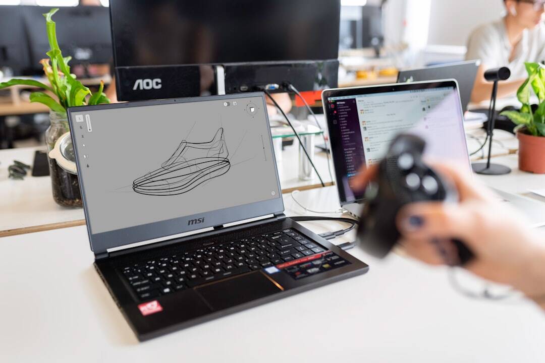 Man using Vr controller for experiencing 3D shoe design virtulally